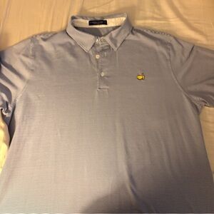 NWOT Masters Polo. Light Blue Striped Men’s Polo Shirt with Embroidered Logo